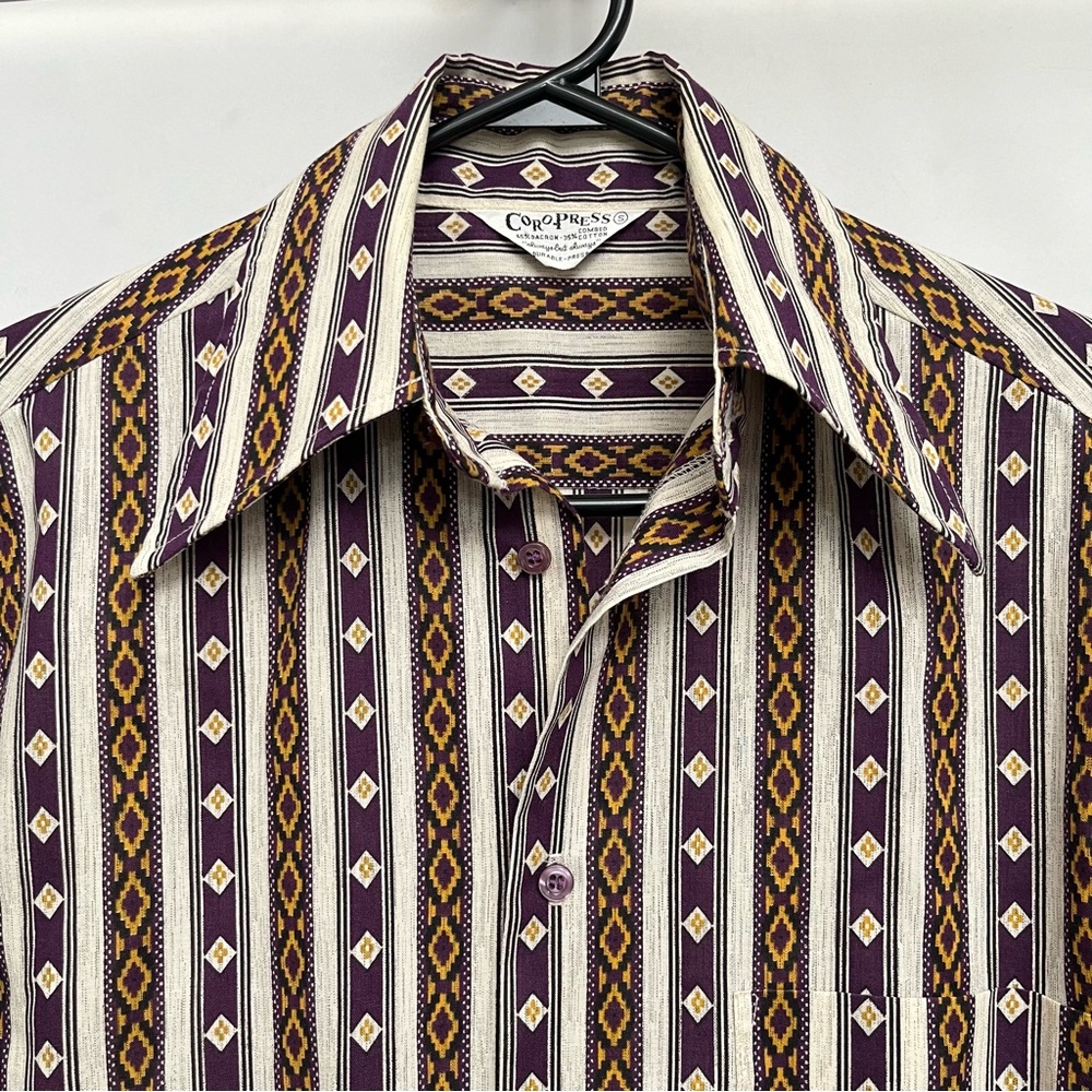 1970s - rare western Aztec pattern shirt - purple and yellow
